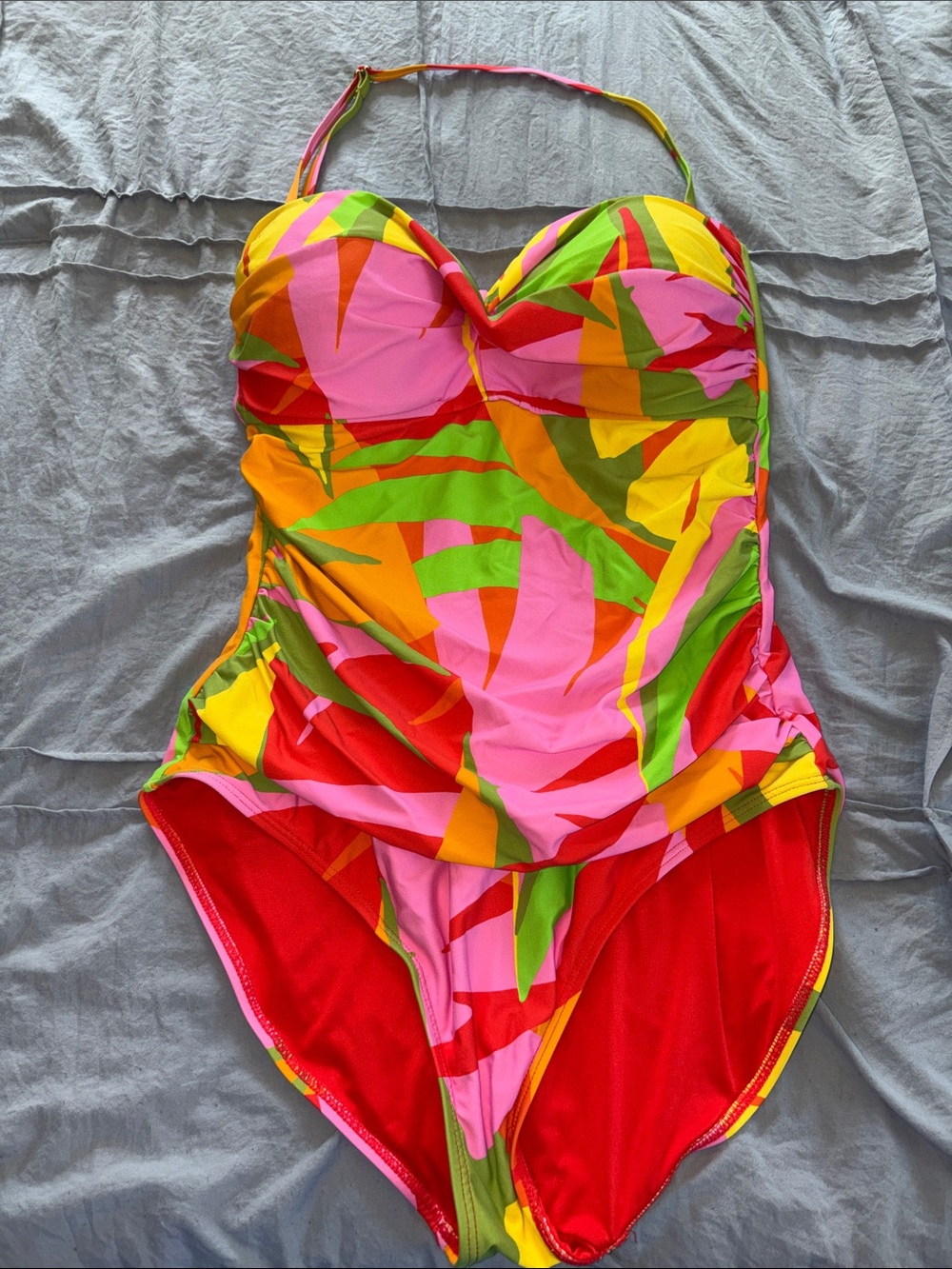 Anne Cole Girls Pink Yellow Green Tropical One-Piece Swimsuit